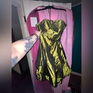 GoJane Strapless Shimmer Dress in Olive Green